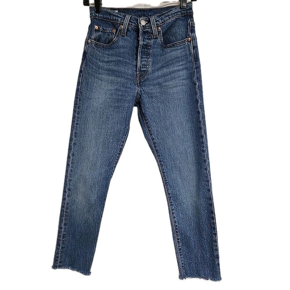 Levis 501 S Premium Jeans Big E Button Fly Blue Wash Cotton Women’s Size‎ 24x24